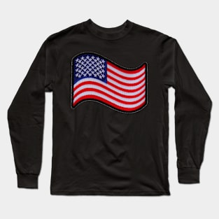 Embroidery American Flag Sticker Long Sleeve T-Shirt